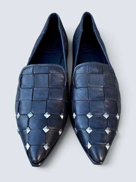 Frye Shoes - Frye Kenzie Studded Loafers Sz 7M Woven Black Leather Pyramid Studs Flats Shoes